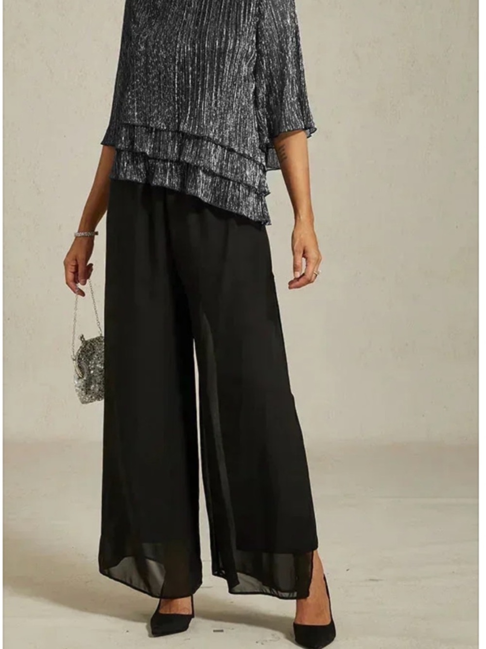 MSGLAMOR NWT Straight Leg Pant With Chiffon Split Leg Overlay